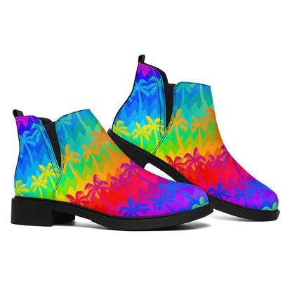 Rainbow Palm Tree Pattern Print Flat Ankle Boots