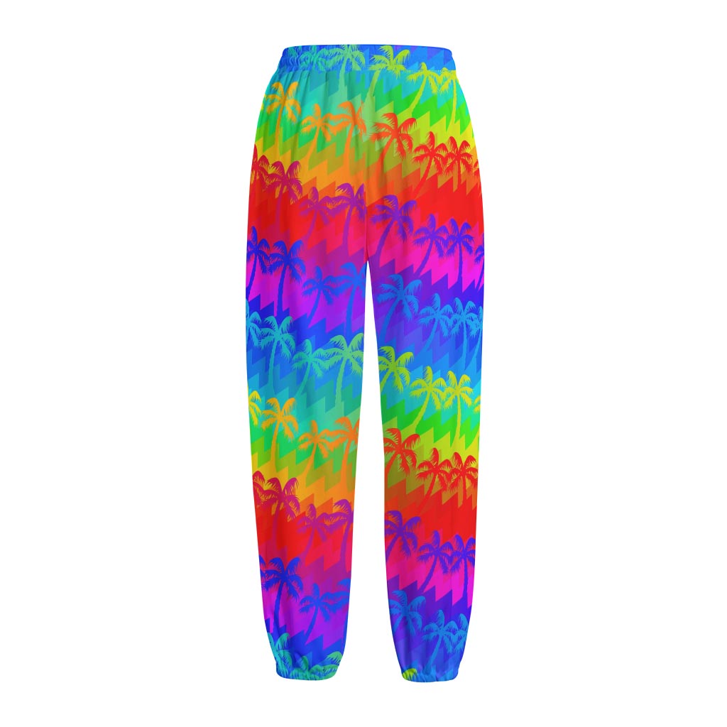 Rainbow Palm Tree Pattern Print Fleece Lined Knit Pants