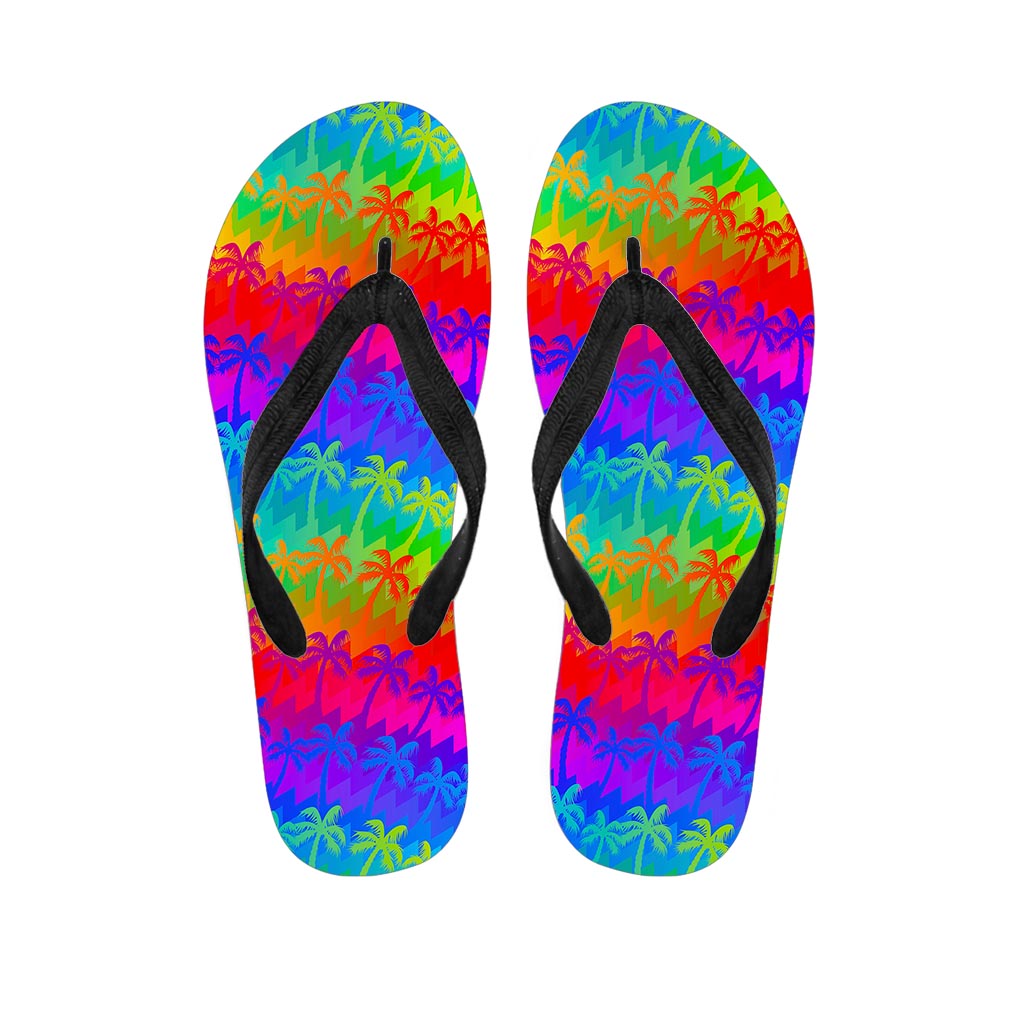 Rainbow Palm Tree Pattern Print Flip Flops