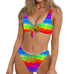 Rainbow Palm Tree Pattern Print Front Bow Tie Bikini
