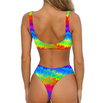 Rainbow Palm Tree Pattern Print Front Bow Tie Bikini