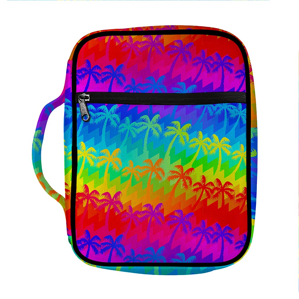 Rainbow Palm Tree Pattern Print Front Pocket Bible Bag