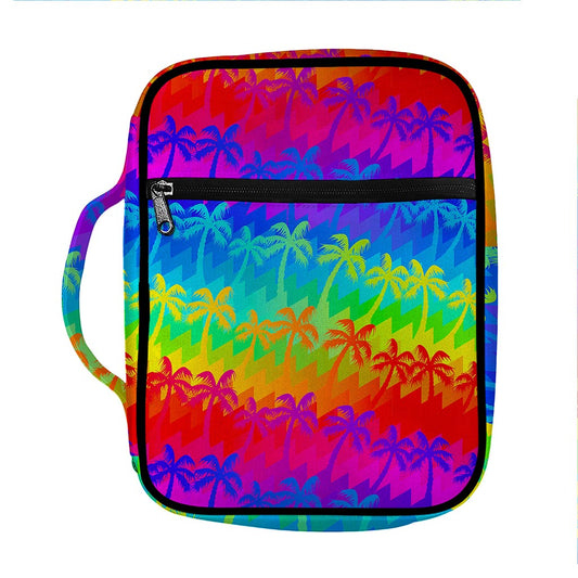 Rainbow Palm Tree Pattern Print Front Pocket Bible Bag