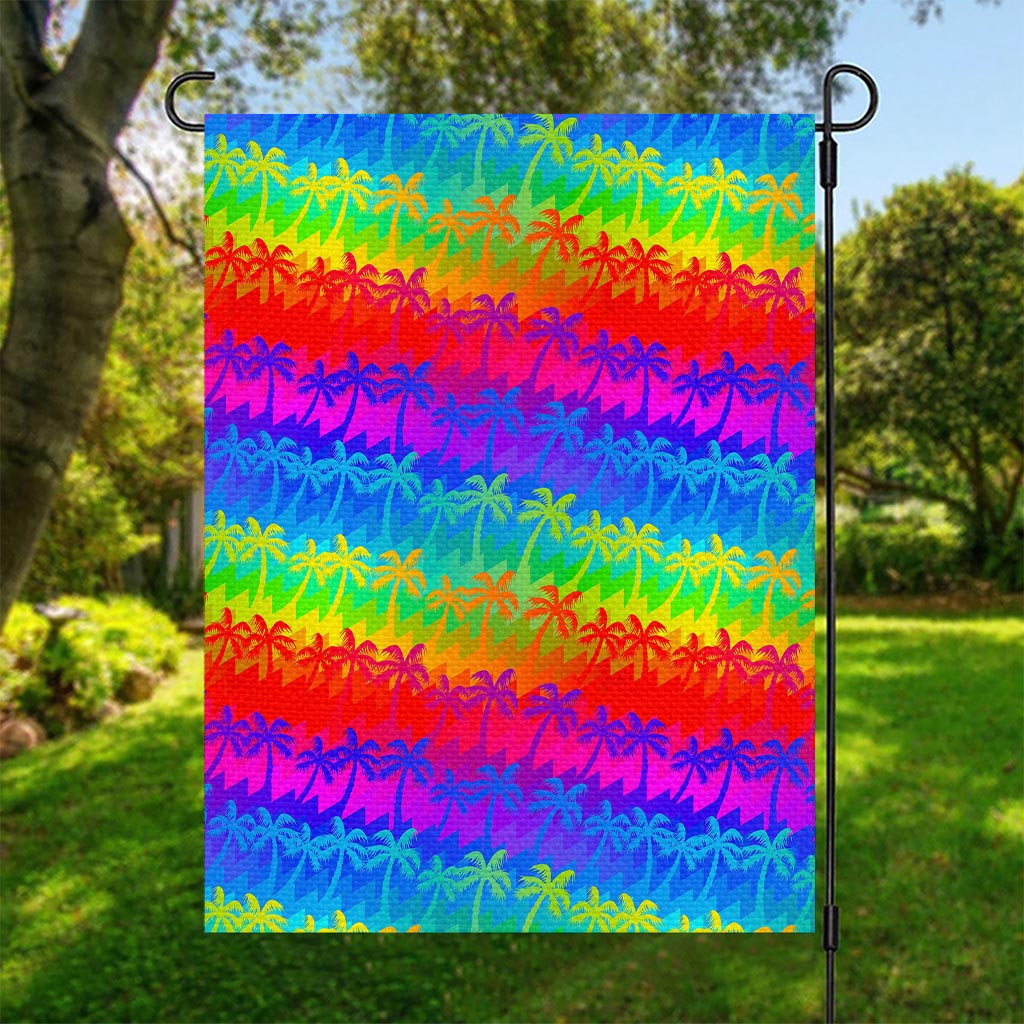 Rainbow Palm Tree Pattern Print Garden Flag
