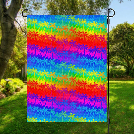 Rainbow Palm Tree Pattern Print Garden Flag