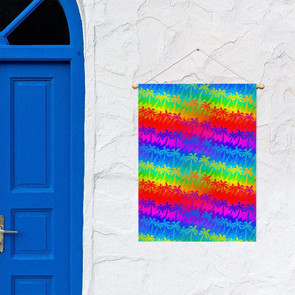 Rainbow Palm Tree Pattern Print Garden Flag