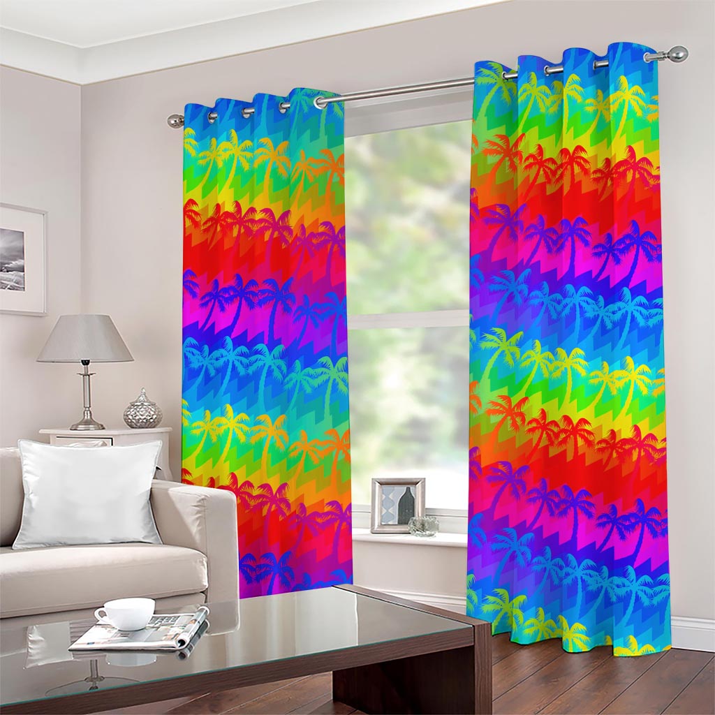Rainbow Palm Tree Pattern Print Grommet Curtains