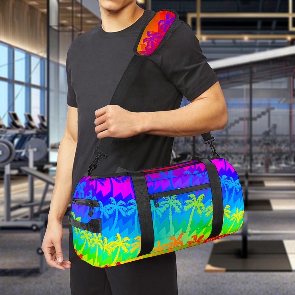 Rainbow Palm Tree Pattern Print Gym Bag