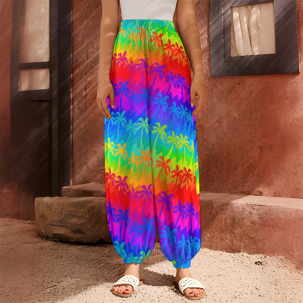 Rainbow Palm Tree Pattern Print Harem Pants