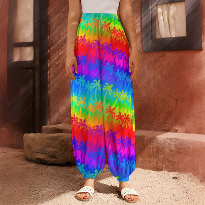 Rainbow Palm Tree Pattern Print Harem Pants