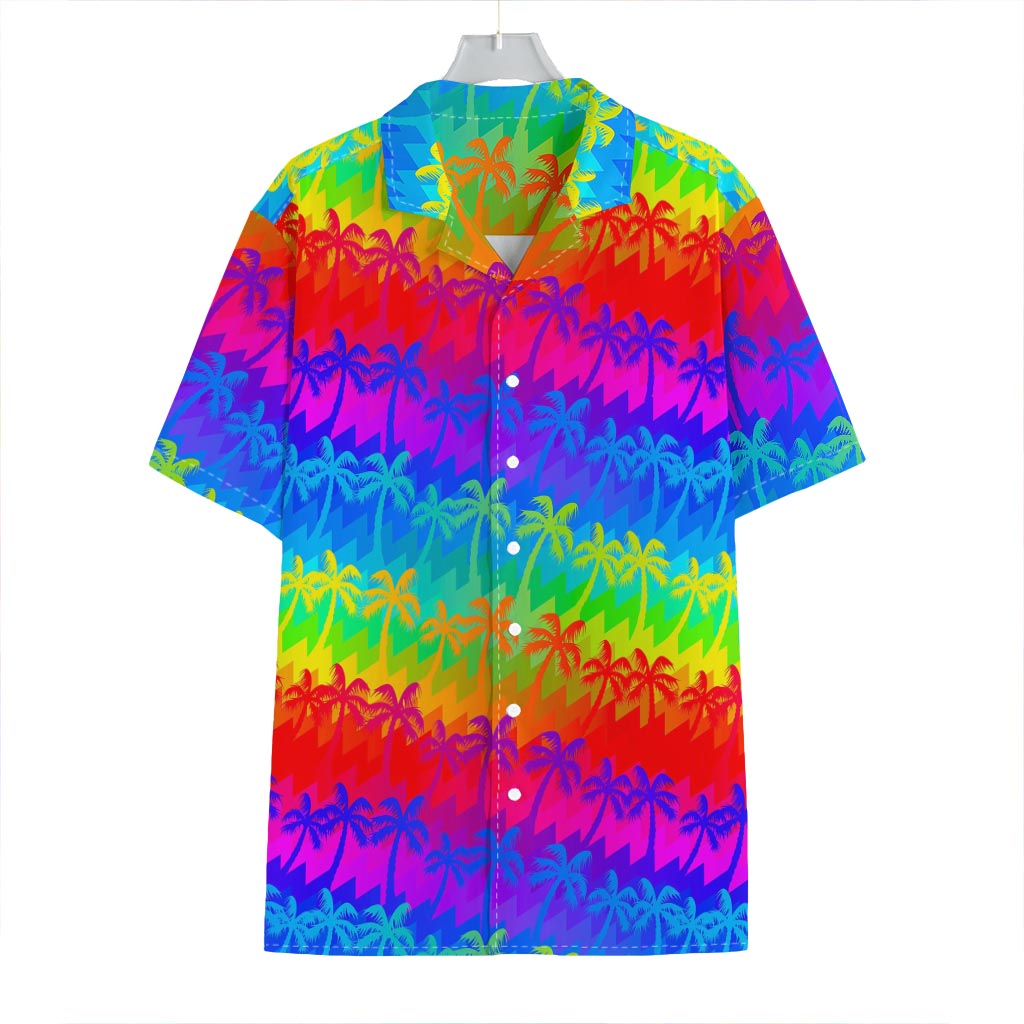 Rainbow Palm Tree Pattern Print Hawaiian Shirt