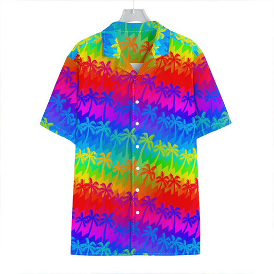 Rainbow Palm Tree Pattern Print Hawaiian Shirt