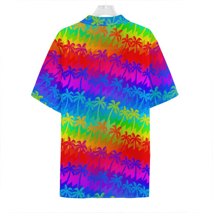 Rainbow Palm Tree Pattern Print Hawaiian Shirt