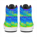 Rainbow Palm Tree Pattern Print High Top Leather Sneakers