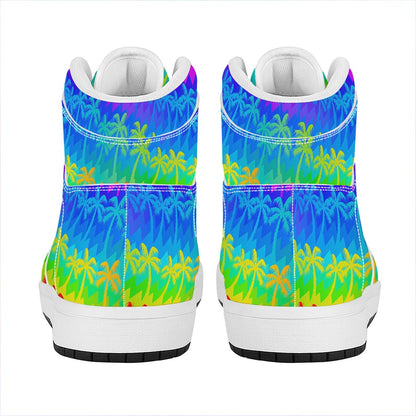 Rainbow Palm Tree Pattern Print High Top Leather Sneakers