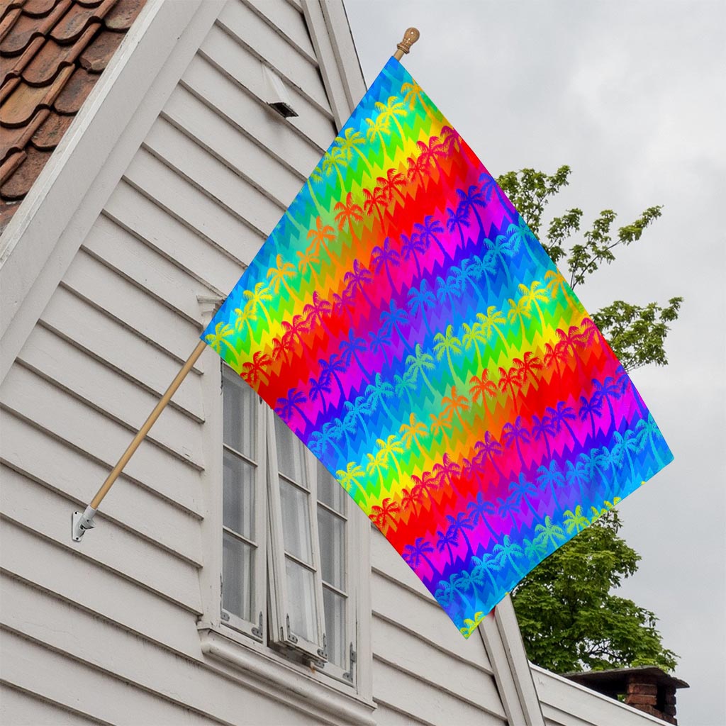 Rainbow Palm Tree Pattern Print House Flag