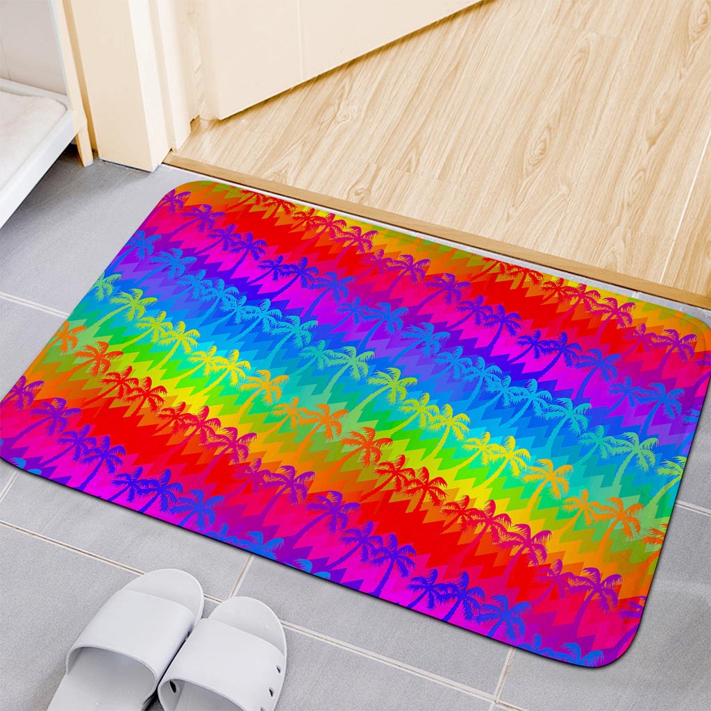 Rainbow Palm Tree Pattern Print Indoor Door Mat