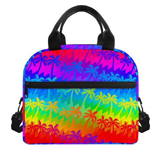 Rainbow Palm Tree Pattern Print Insulated Lunch Bag