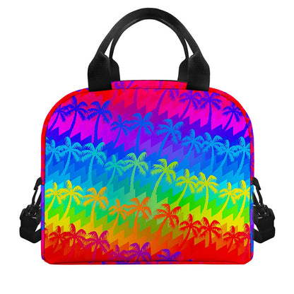 Rainbow Palm Tree Pattern Print Insulated Lunch Bag