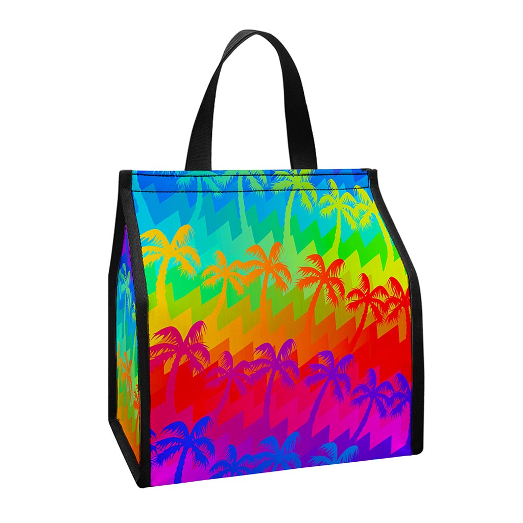 Rainbow Palm Tree Pattern Print Insulated Lunch Tote