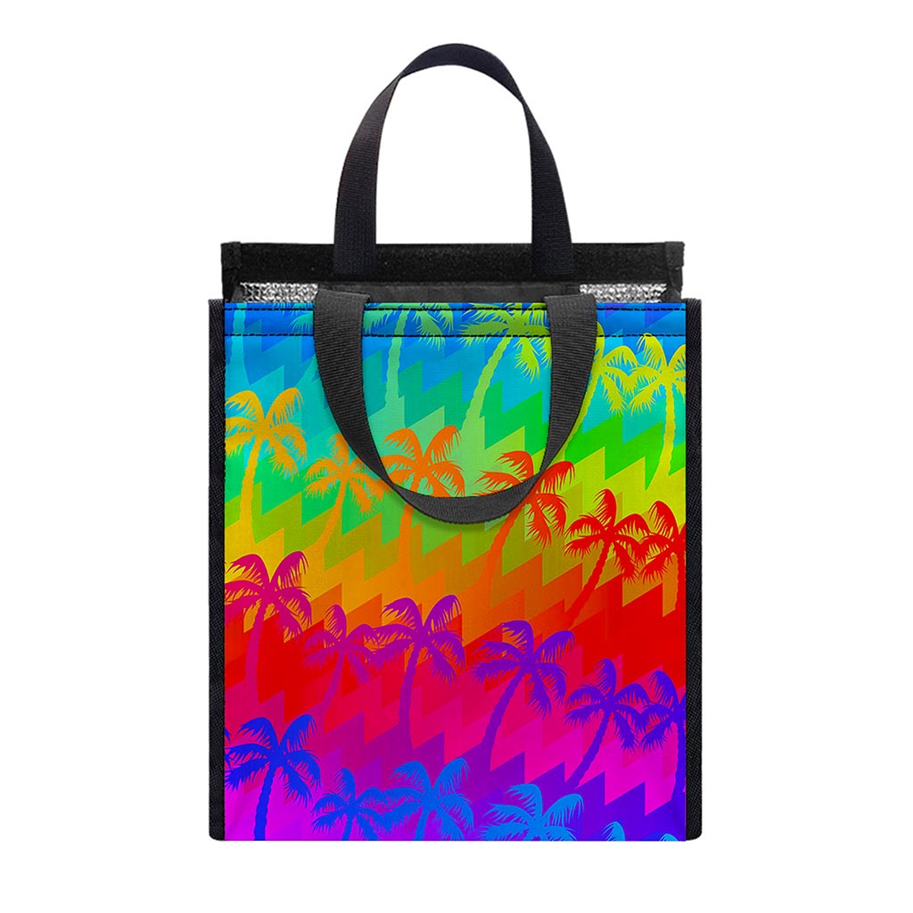 Rainbow Palm Tree Pattern Print Insulated Lunch Tote
