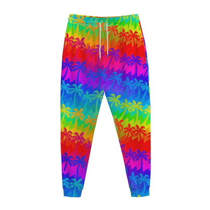 Rainbow Palm Tree Pattern Print Jogger Pants