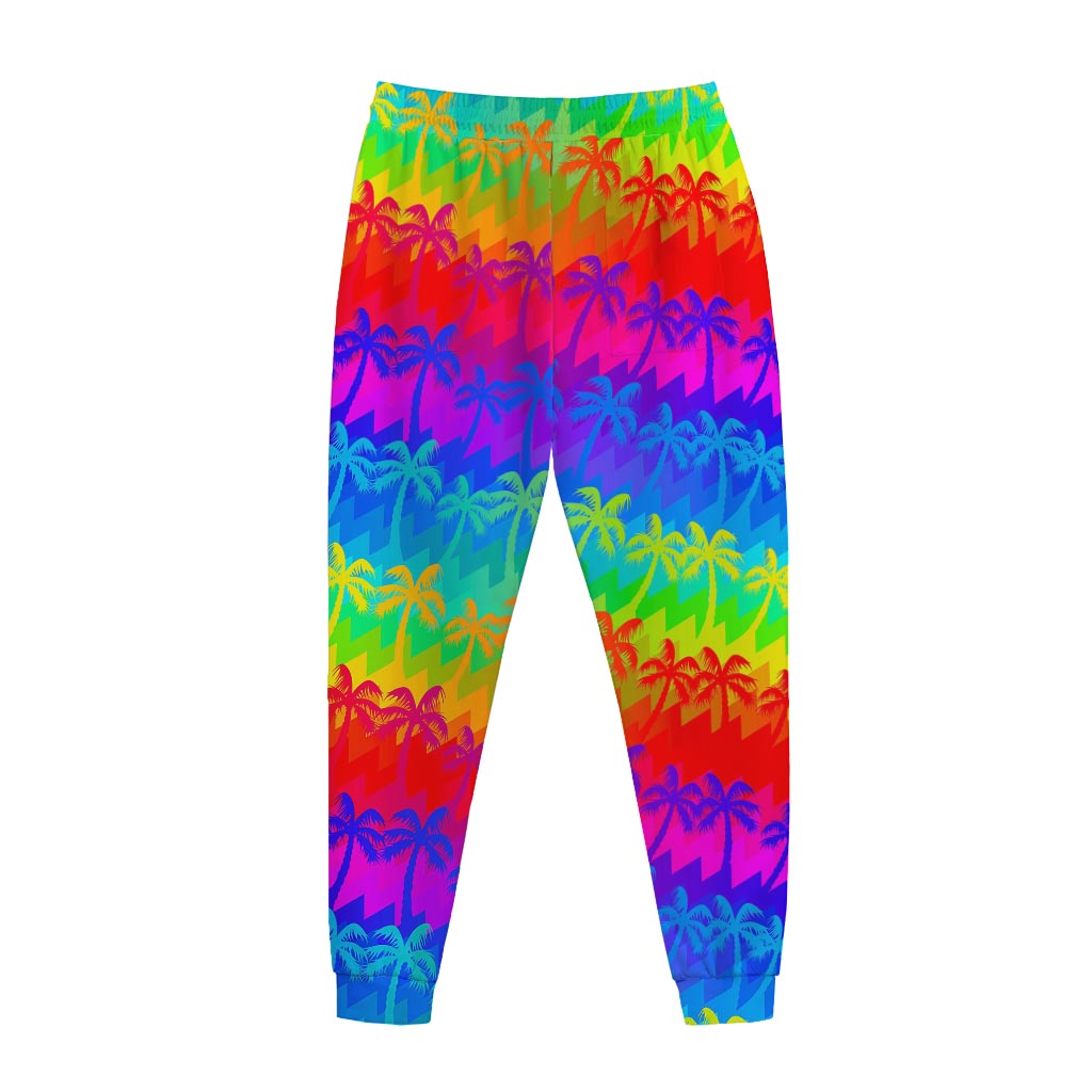 Rainbow Palm Tree Pattern Print Jogger Pants