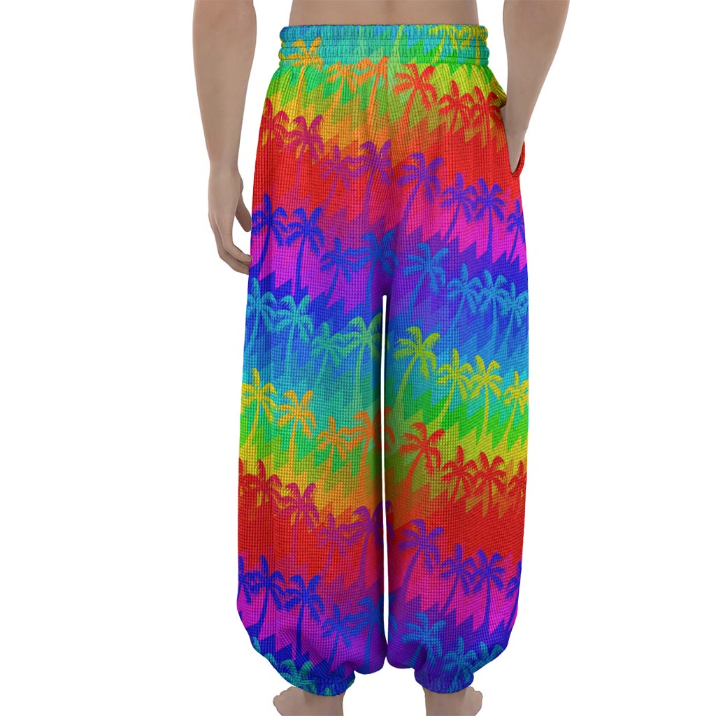 Rainbow Palm Tree Pattern Print Lantern Pants