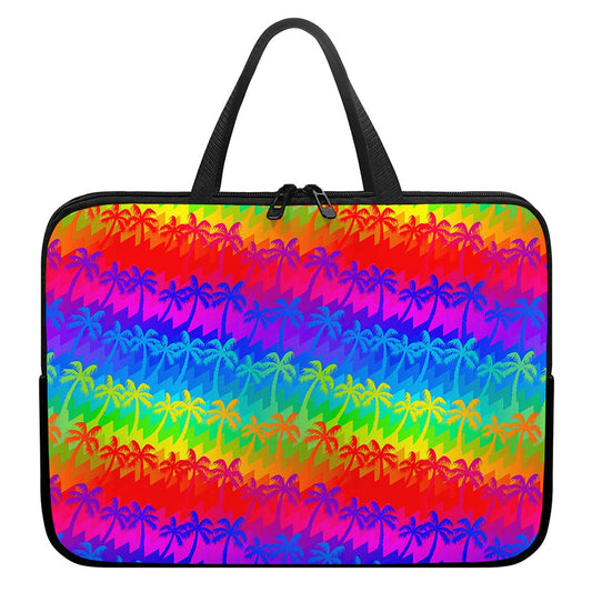 Rainbow Palm Tree Pattern Print Laptop Sleeve With Handle