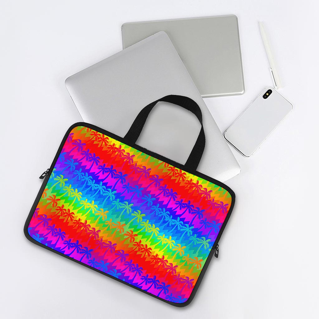 Rainbow Palm Tree Pattern Print Laptop Sleeve With Handle