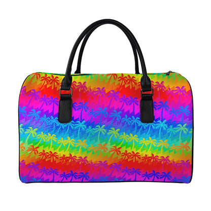Rainbow Palm Tree Pattern Print Leather Duffle Bag