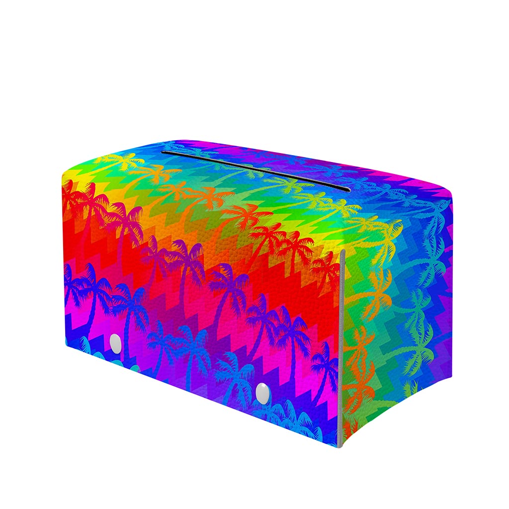 Rainbow Palm Tree Pattern Print Leather Tissue Box Cover