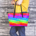 Rainbow Palm Tree Pattern Print Leather Tote Bag