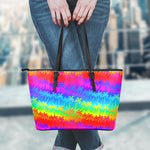 Rainbow Palm Tree Pattern Print Leather Tote Bag