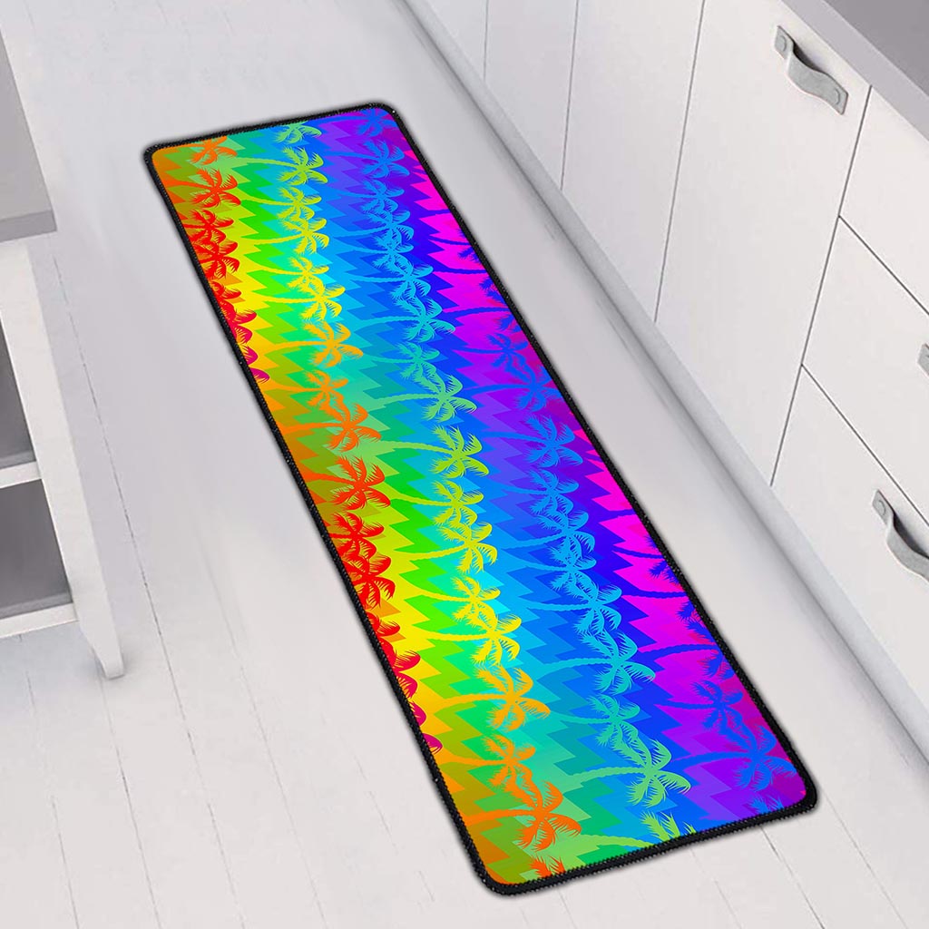 Rainbow Palm Tree Pattern Print Long Kitchen Mat