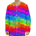 Rainbow Palm Tree Pattern Print Long Sleeve Baseball Jersey