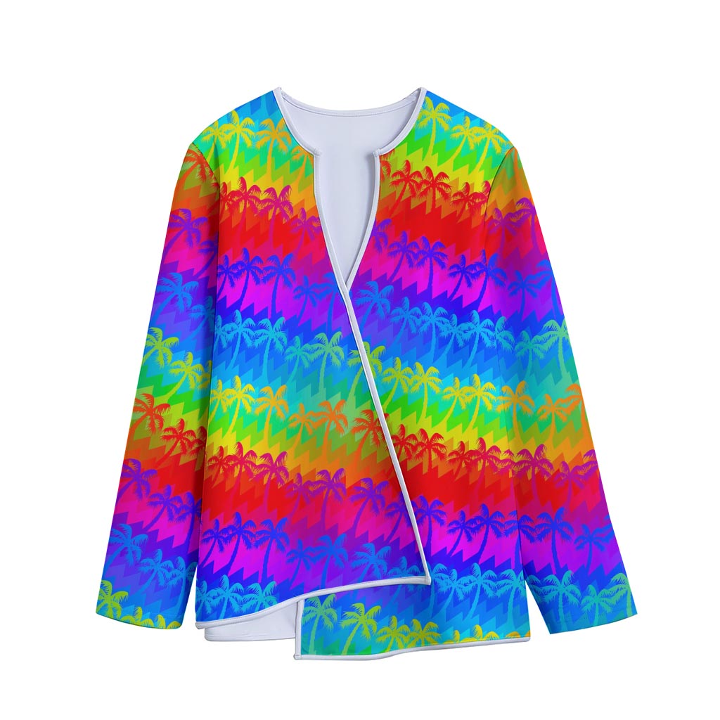 Rainbow Palm Tree Pattern Print Long Sleeve Short Coat