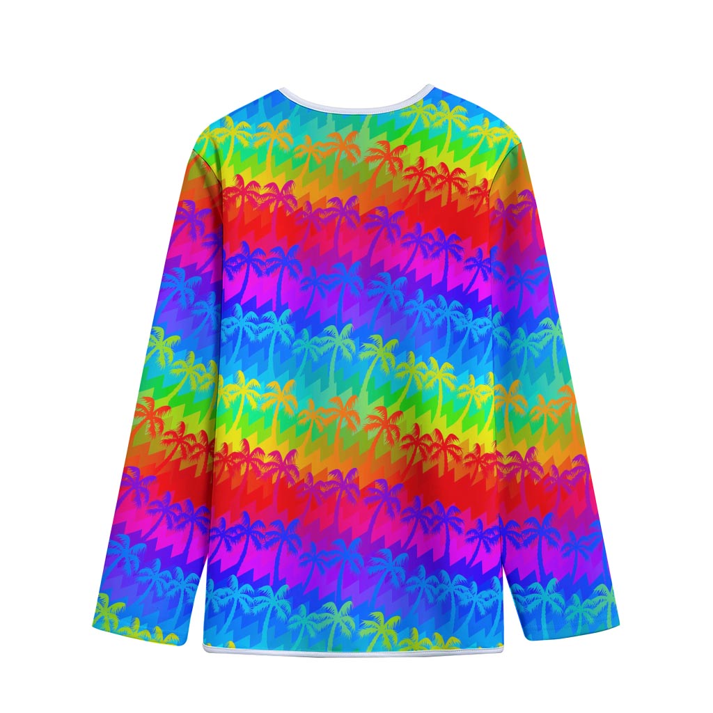 Rainbow Palm Tree Pattern Print Long Sleeve Short Coat