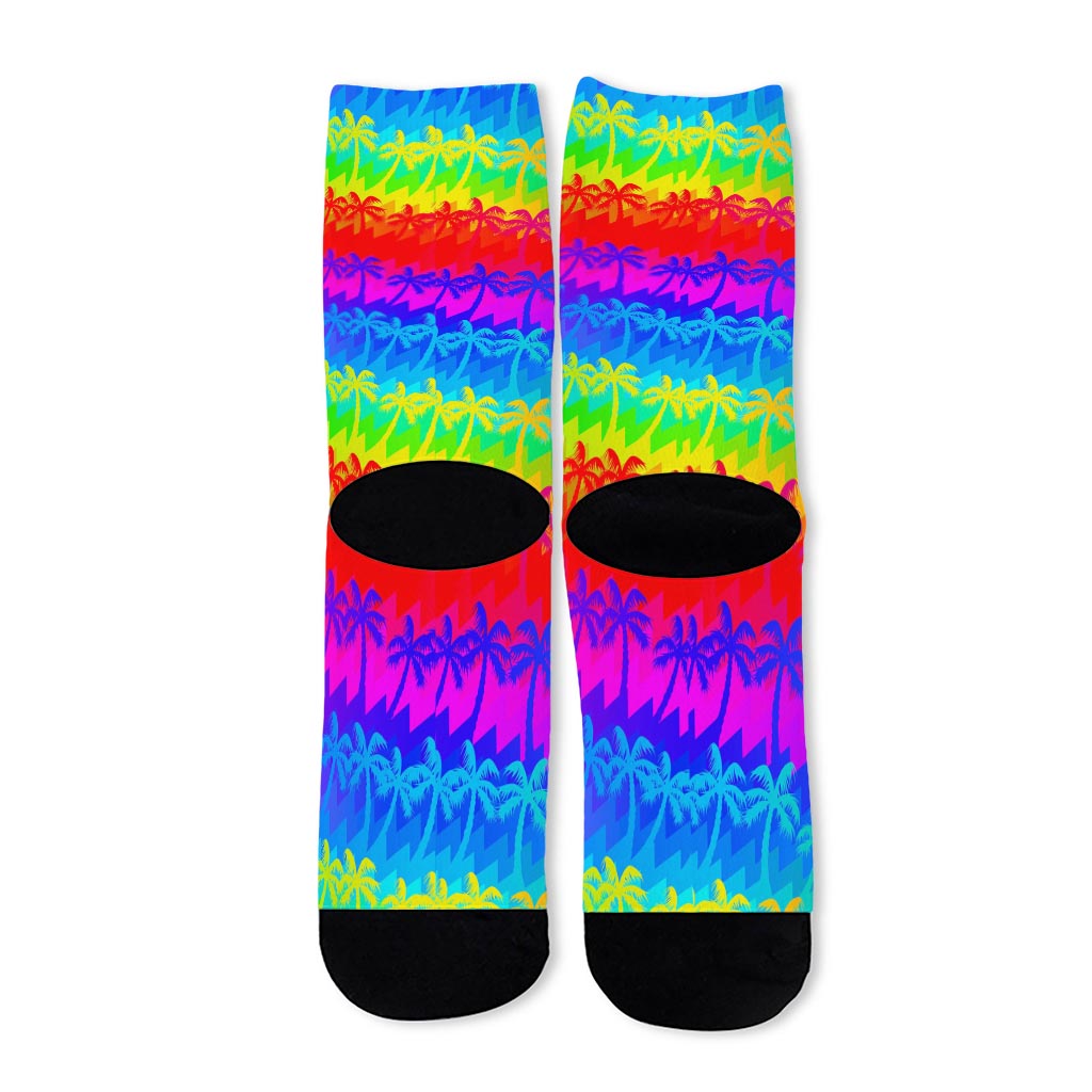 Rainbow Palm Tree Pattern Print Long Socks