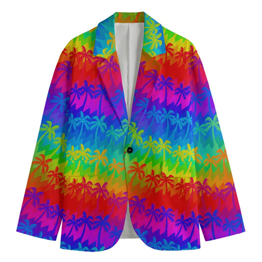 Rainbow Palm Tree Pattern Print Men's Blazer