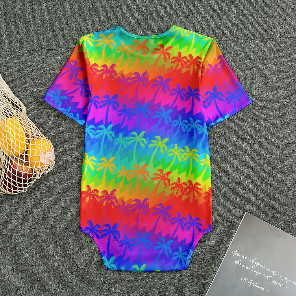 Rainbow Palm Tree Pattern Print Men's Bodysuit