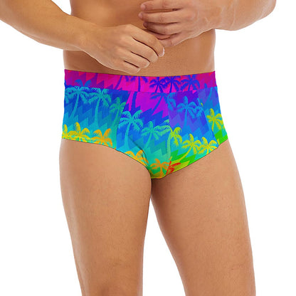 Rainbow Palm Tree Pattern Print Men's Briefs