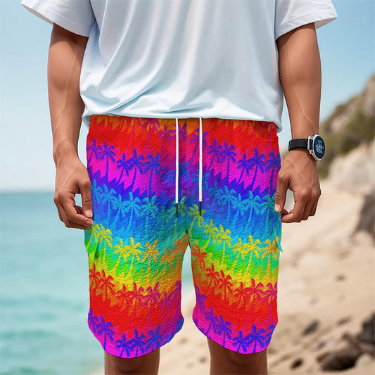 Rainbow Palm Tree Pattern Print Men's Cargo Shorts