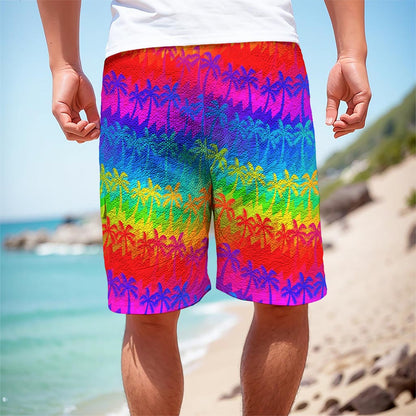 Rainbow Palm Tree Pattern Print Men's Cargo Shorts