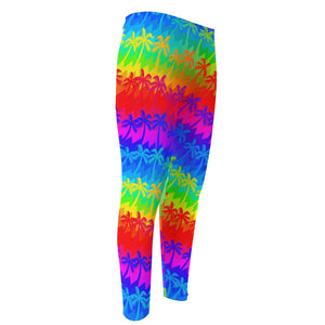 Rainbow Palm Tree Pattern Print Men's Compression Pants