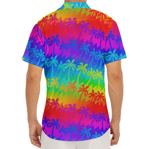 Rainbow Palm Tree Pattern Print Men's Deep V-Neck Shirt