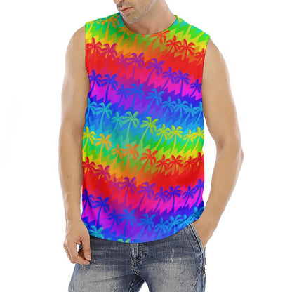 Rainbow Palm Tree Pattern Print Men's Fitness Tank Top