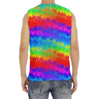 Rainbow Palm Tree Pattern Print Men's Fitness Tank Top