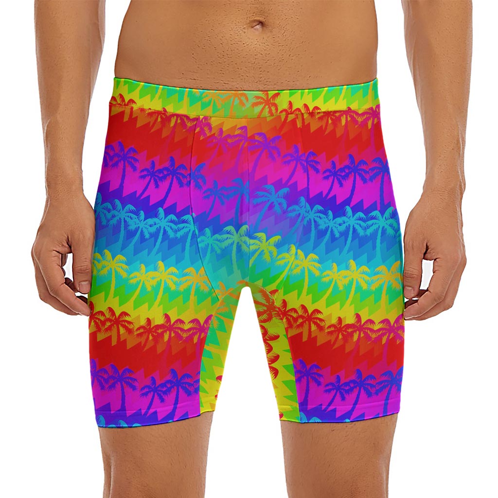 Rainbow Palm Tree Pattern Print Men's Long Boxer Briefs