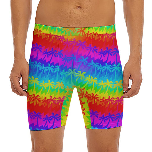 Rainbow Palm Tree Pattern Print Men's Long Boxer Briefs